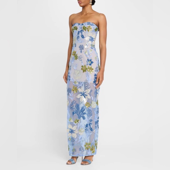 NWOT Bronx and Banco Dahlia Sequin Floral Column Gown IN Baby Blue - Picture 5 of 16